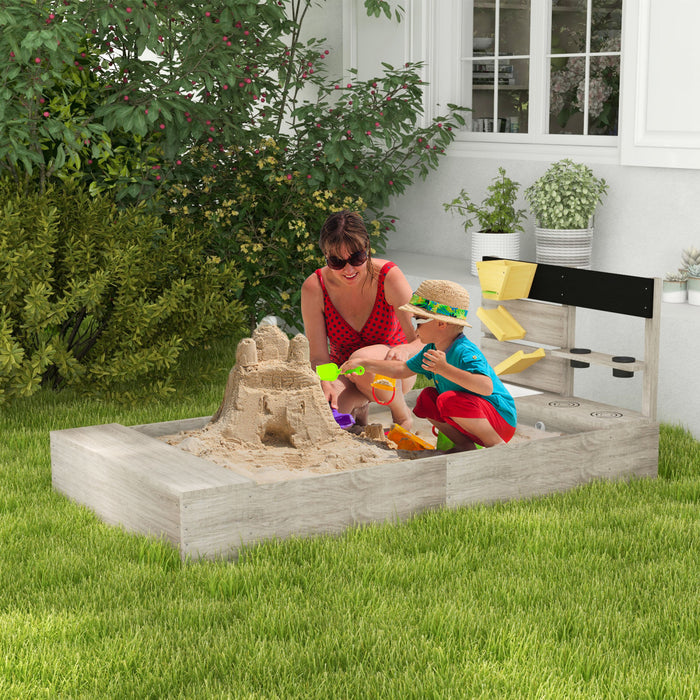 Bac A Sable Pour Enfants Avec Revetement, Bac A Sable En Bois Exterieur Station De Jeux Pour Enfants Avec Design De Cuisine, Evier, Boites De Plantation, 3-7 Ans, 61\" X 31.5\" X 24\"