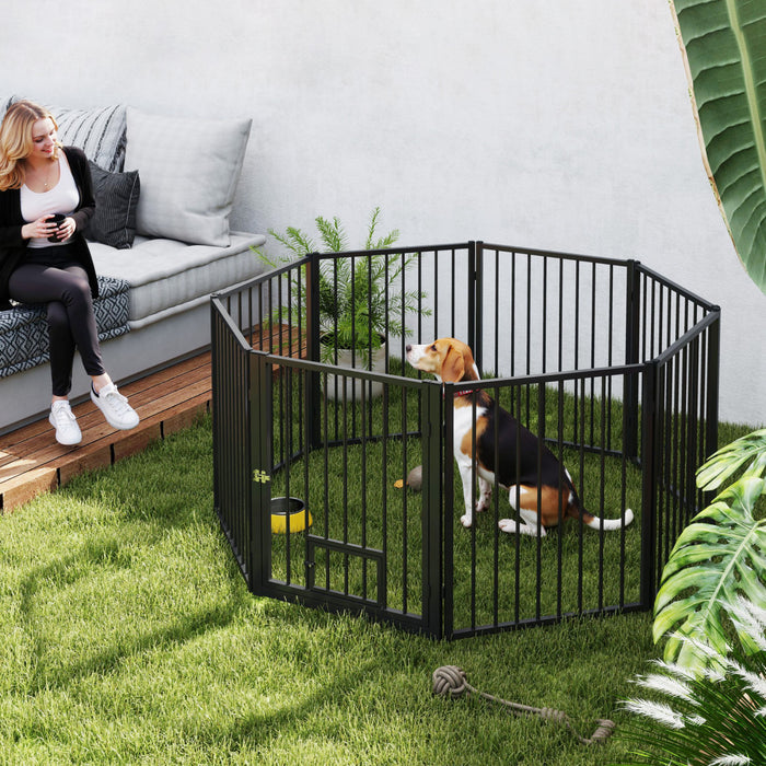 Pawhut Parc Pour Chien, 30\" De Hauteur, 8 Panneaux, Enclos D'exercice Pour Chiot, Barriere Pour Chien Et Porte Pour Chat, Cloture Portable Pliable Pour Interieur Et Exterieur