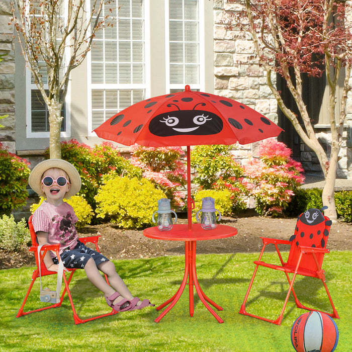Outsunny Enfants Table De Pique-nique Pliante Et Chaise Ensemble Motif Coccinelle Exterieur Jardin Patio Arriere-cour Avec Parasol Amovible Et Reglable En Hauteur Rouge