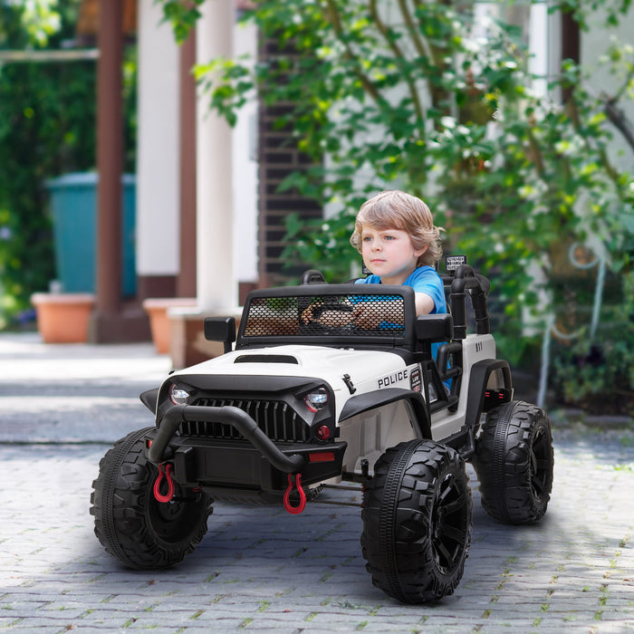 Aosom Voiture Electrique 12v Pour Enfants A Piles Sur Voiture De Police 2 Places Vus Camion Jouet Avec Telecommande Parentale Bluetooth, Blanc
