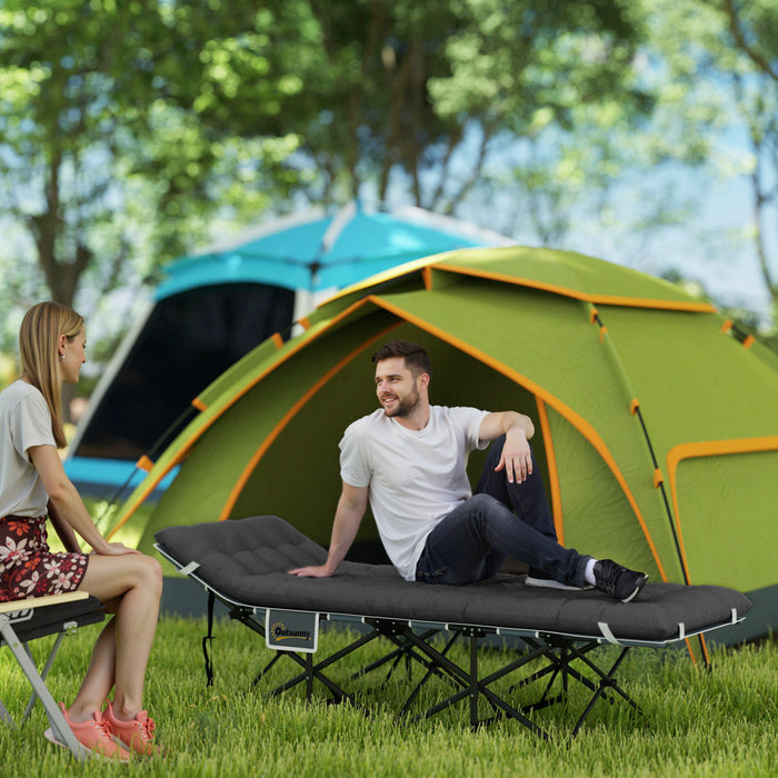 Lit de camp Outsunny pour adultes avec coussin, lit pliant, noir