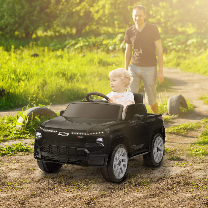 Qaba Voiture Electrique 12 V Pour Enfants, Chevrolet Silverado Ev Rst, Voiture Pour Enfants Alimentee Par Batterie Avec Telecommande Parentale, Suspension A Ressort, Noir