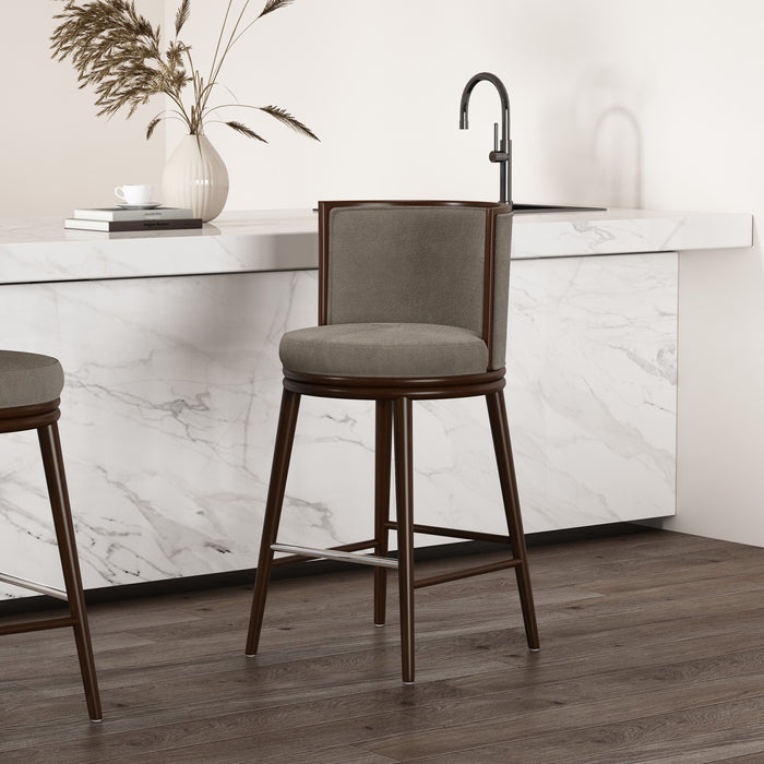 Tabouret de bar moderne en bois avec assise rembourree, coloris colombe, Evalyn