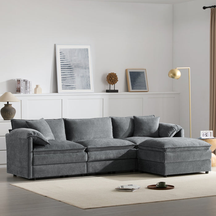 Nimbus Canape Sectionnel Modulaire en Chenille 103 po avec Ottoman et Double Coussin, Gris Fonce
