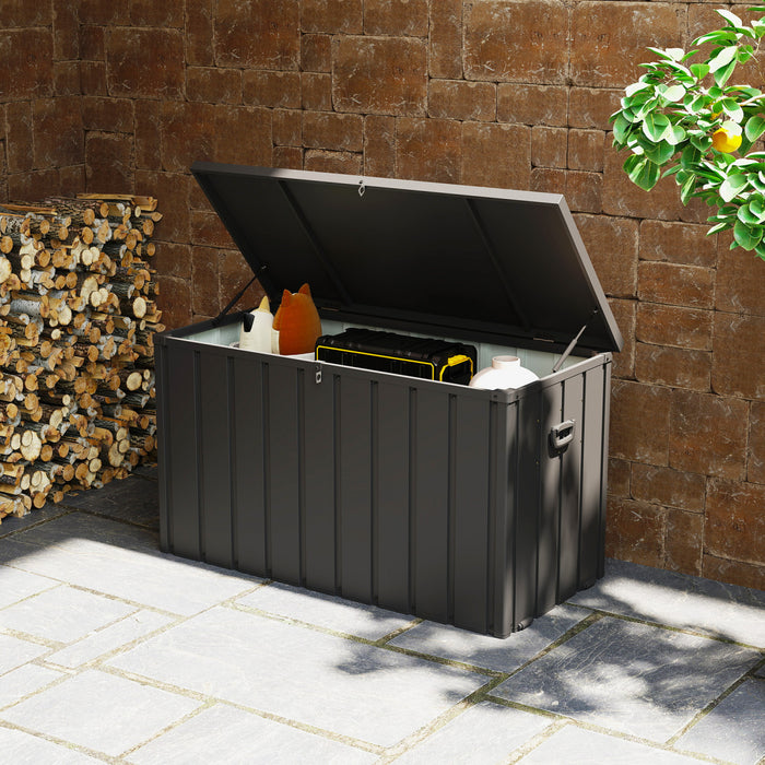 Outsunny Coffre de Terrasse 450L avec Roues, Gris Fonce