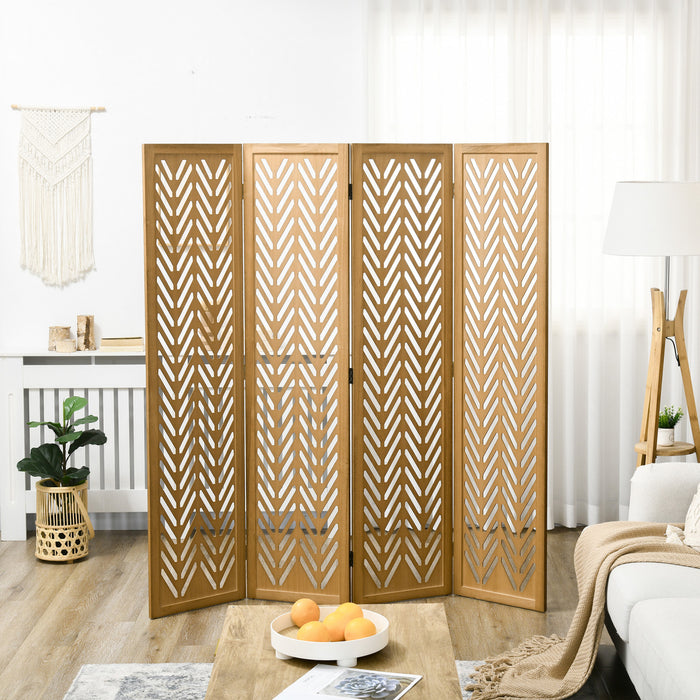 HOMCOM Paravent pliable a 4 panneaux, hauteur 5.6', marron clair