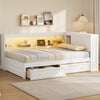 Arthur Full Size Wood Daybed with LED Light, USB Port and 2 Storage Drawers, White | Lit de jour Arthur en bois format Full avec LED, port USB et 2 tiroirs de rangement, blanc