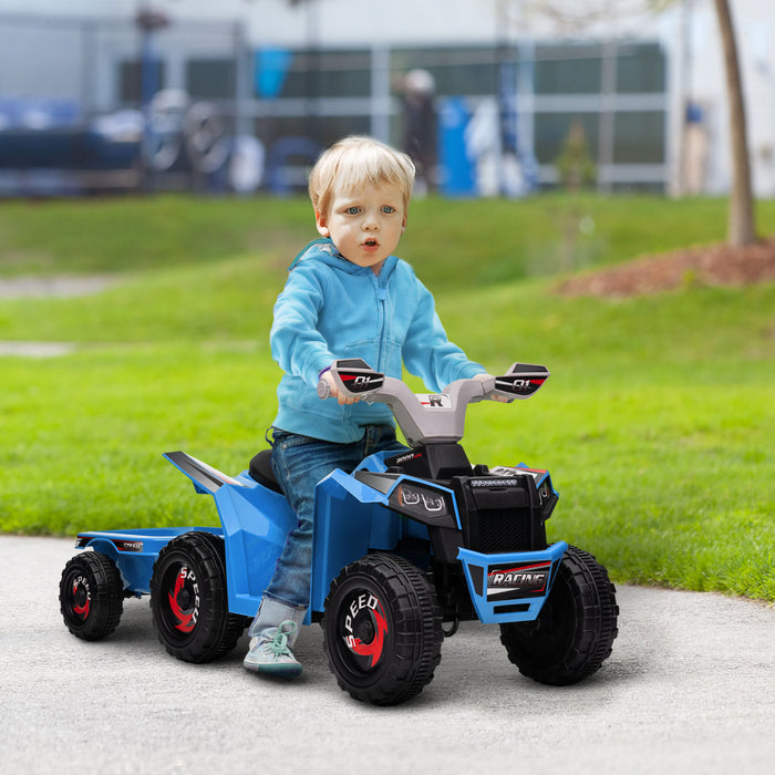 Aosom Quad 6 V Pour Enfants, Vehicule Electrique Alimente Par Batterie A 4 Roues Avec Remorque Arriere, Roues Resistantes A L'usure, Pour Garcons Et Filles – Bleu