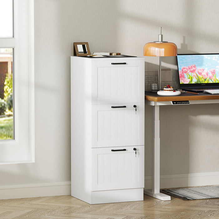 HOMCOM Classeur a 3 tiroirs avec serrure pour lettre A4, Blanc