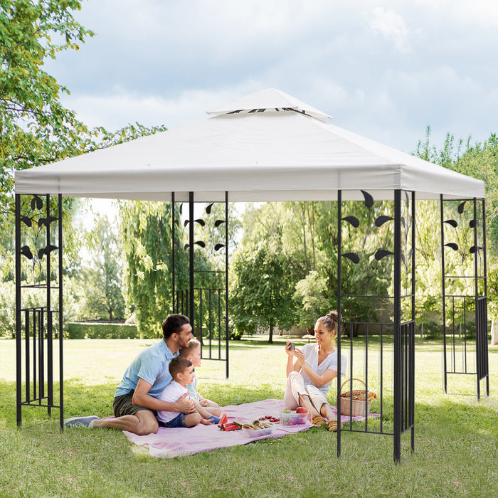 Outsunny 10 'x 10' Jardin Exterieur En Metal Tonnelle Patio Auvent Chapiteau Patio Tente De Fete Auvent Abri Toit Ventile Cadre Decoratif Creme