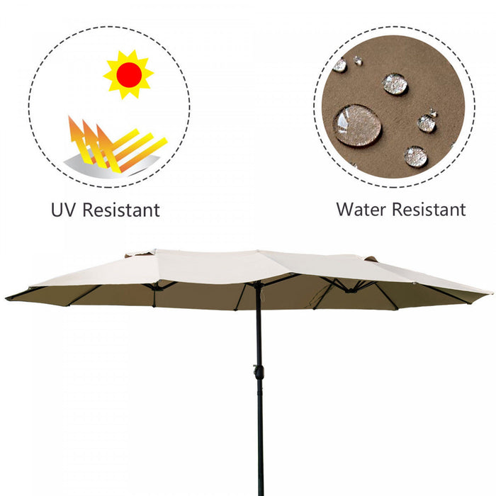 Costway Parasol de marche exterieur 15' double-face Twin Patio avec manivelle Beige