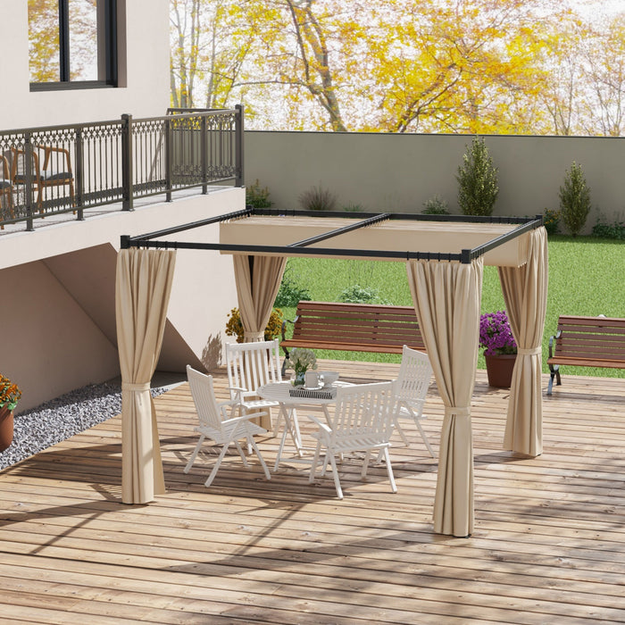 Outsunny Pergola De Patio 10' X 10' Avec Auvent Retractable, Beige