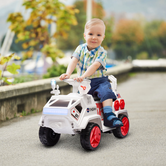 Qaba Voiture Electrique Pour Enfants, Mars Rover Alimentee Par Batterie 6 V Avec Sons De Science-fiction, Musique, Lumieres, Mp3, Voiture Pour Tout-petits De 3 A 5 Ans, Blanc