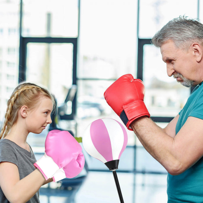 Costway Enfants Sac De Poinconnage Jeu De Jouet Reglable Stand Gants De Boxe Vitesse Boule Avec Pompe Rose