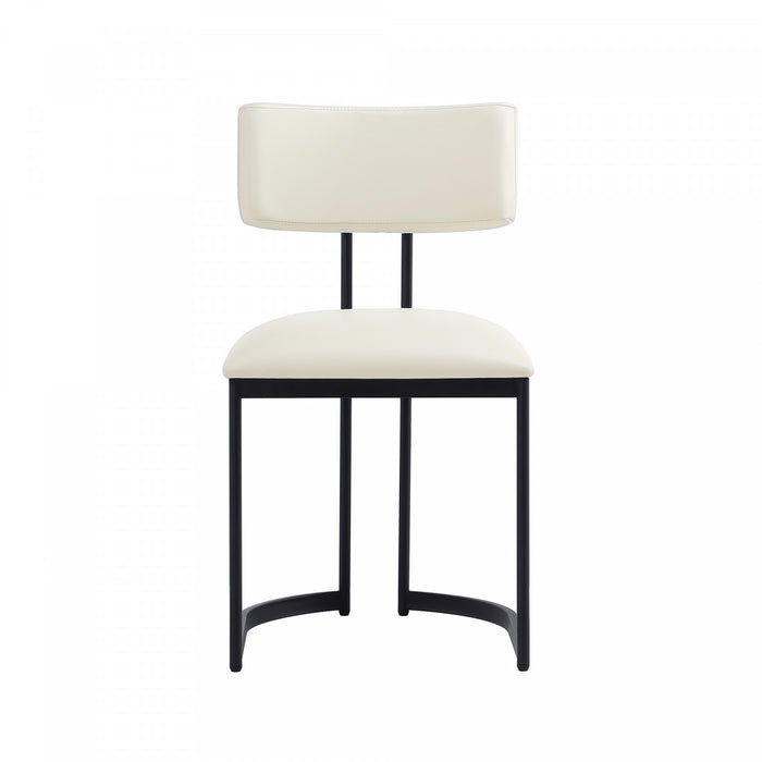 Chaise laterale contemporaine moderne Juno en cuir vegetalien et metal, creme - Lot de 2