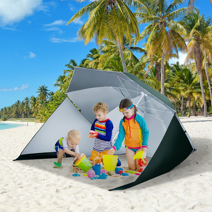 Outsunny Abri Parasol 2 En 1 De 7,5 Pieds, Parasol De Plage, Vert Fonce