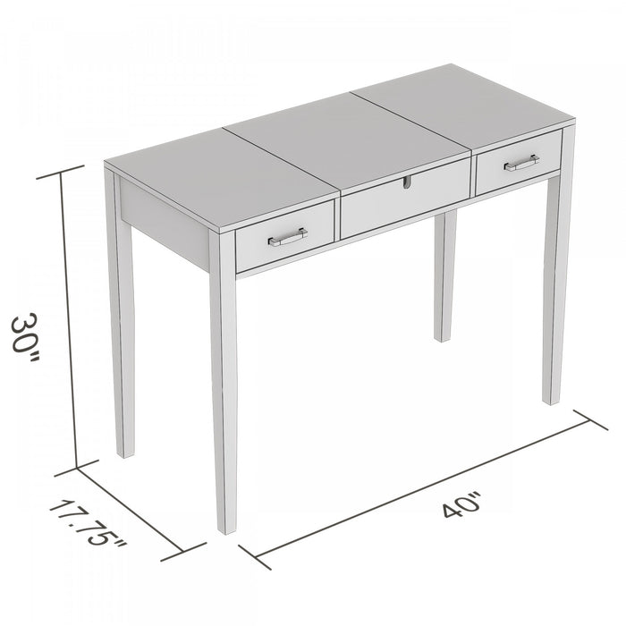 Console de 40 po avec 2 tiroirs et 1 miroir rabattable - blanche