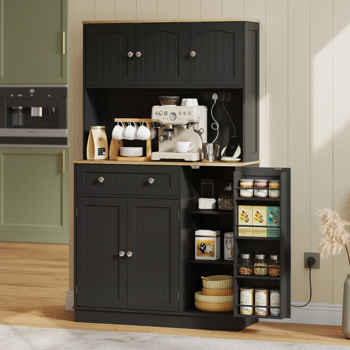 HOMCOM Armoire de cuisine 68\" avec station de charge, noir