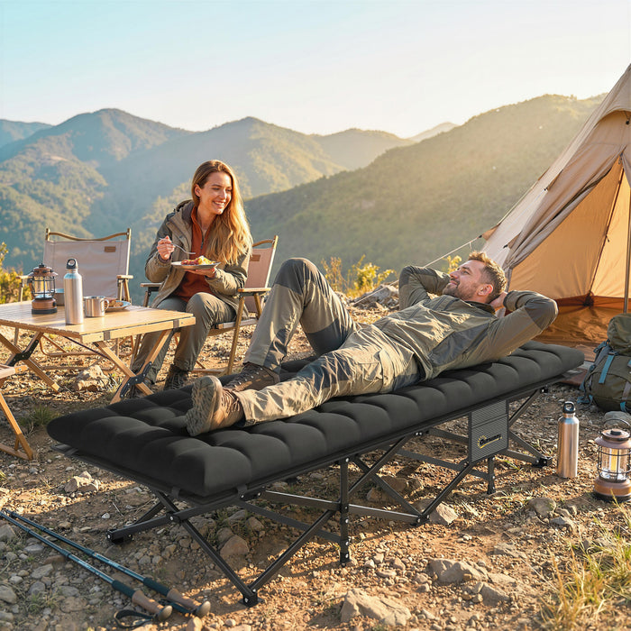 Outsunny Lit de Camping avec Matelas, Lit Pliant Extra Large 80 cm, Noir