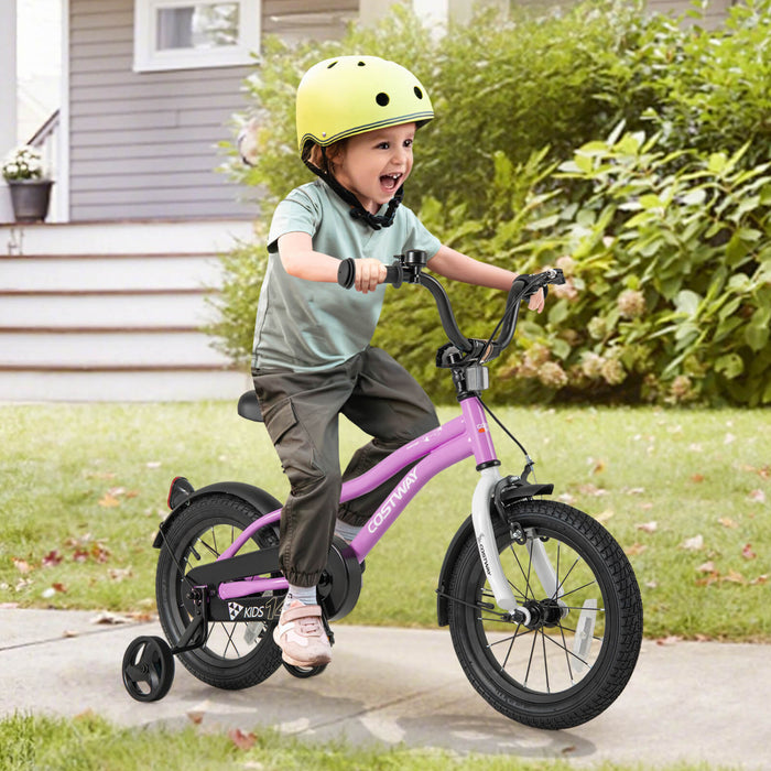 Costway 14\" Velo Pour Enfants Pour Garcons Et Filles De 3 A 5 Ans Avec Reflecteurs De Frein A Main Reglables Violet
