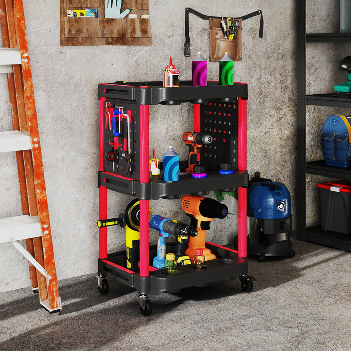 Homcom Chariot A Outils Roulant A 3 Niveaux, Chariot Utilitaire, Noir