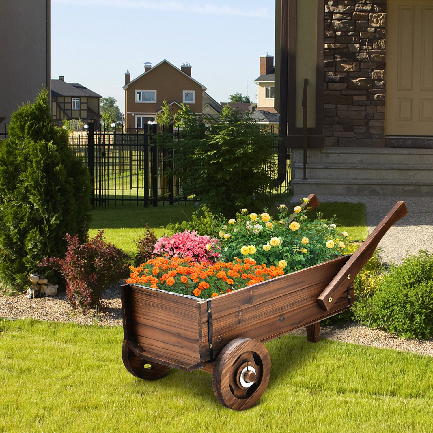 Jardinièr form broutt, broutt décorativ avc 4 rous n métal, 2 Jardinièr form broutt, broutt décorativ avc 4 rous n métal, 2