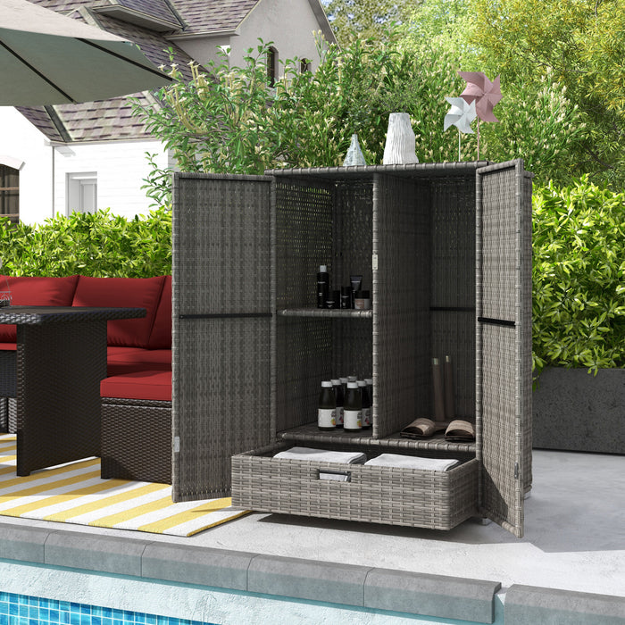 Outsunny Armoire De Rangement Exterieure En Osier Avec Etageres, Gris Fonce