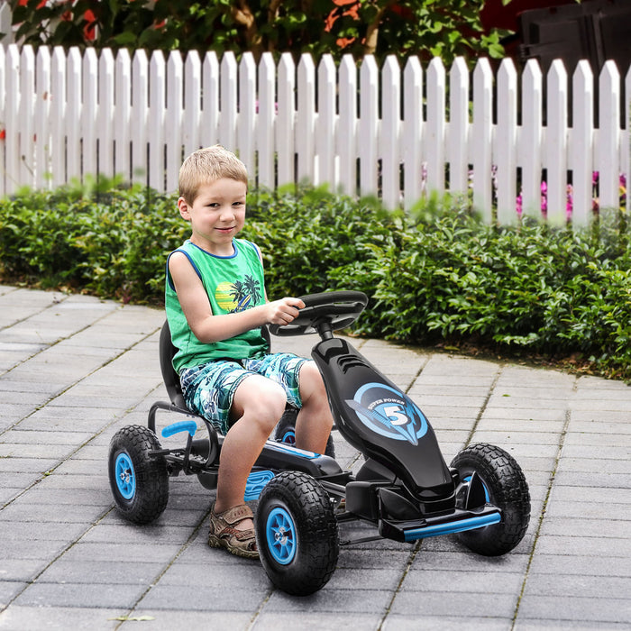 Aosom Kids Go Kart A Pedales, Jouets A Enfourcher Pour Garcons Filles Avec Siege Ergonomique Reglable, Roues En Caoutchouc Absorbant Les Chocs, Frein A Main De Securite, 5 A 12 Ans, Bleu