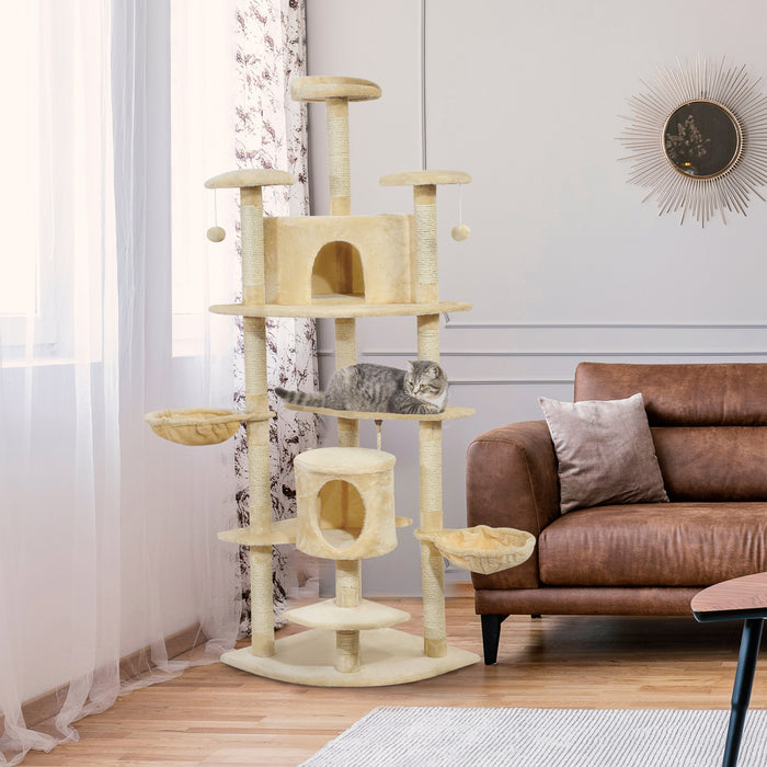 Pawhut Arbre A Chat Deluxe Grattoir 79pouce Condo Centre D'activites A Plusieurs Niveaux Avec Jouets (beige)