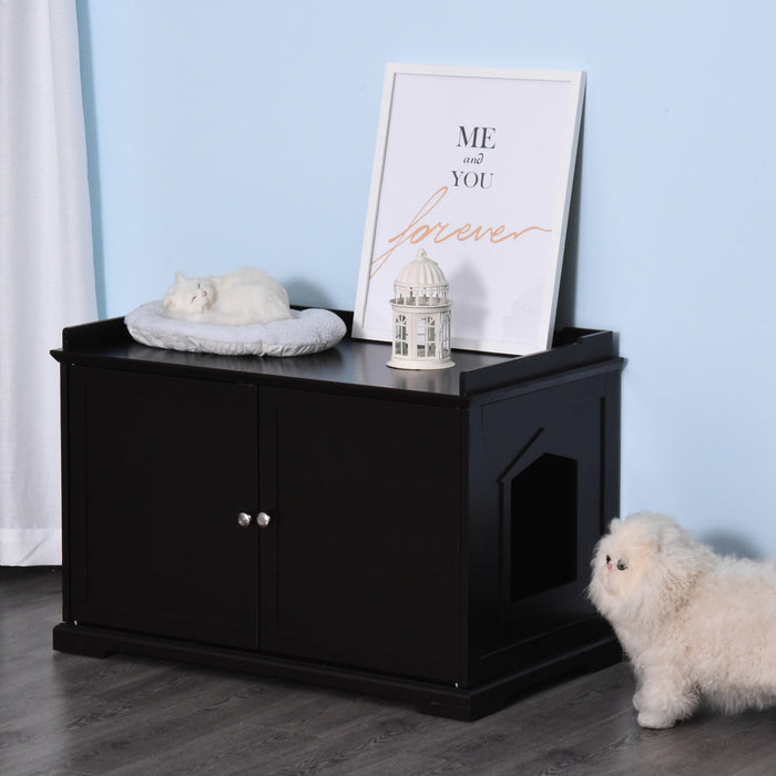 Pawhut Boite A Litiere Pour Chat Couverte 2 En 1 Toilettes Rangement Hideaway Armoire Banc Decor A La Maison