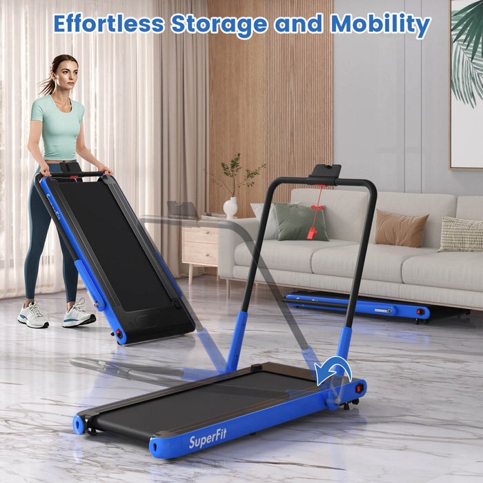Tapis Roulant Pliant 3 En 1 Superfit Avec Ecran Led A Telecommande Smart Apps Et Haut-parleurs Bleu
