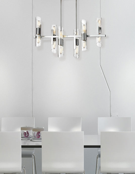 Lustre horizontal Samantha de Dainolite en verre cannelé transparent, avec fini chromé poli et 12 ampoules