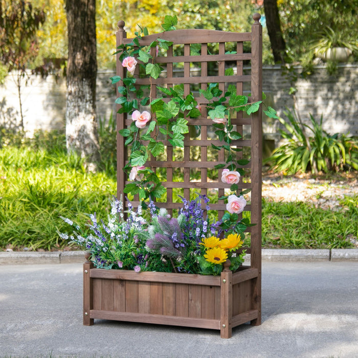 Outsunny Jardiniere Avec Treillis Bac A Fleurs Jardiniere Sur Pied Inserts D'irrigation Inclus Bois Sapin Brun
