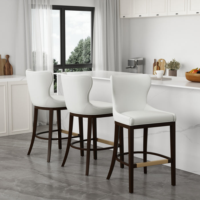 Tabouret de bar Blair moderne en bois avec revetement en tissu blanc - Lot de 3