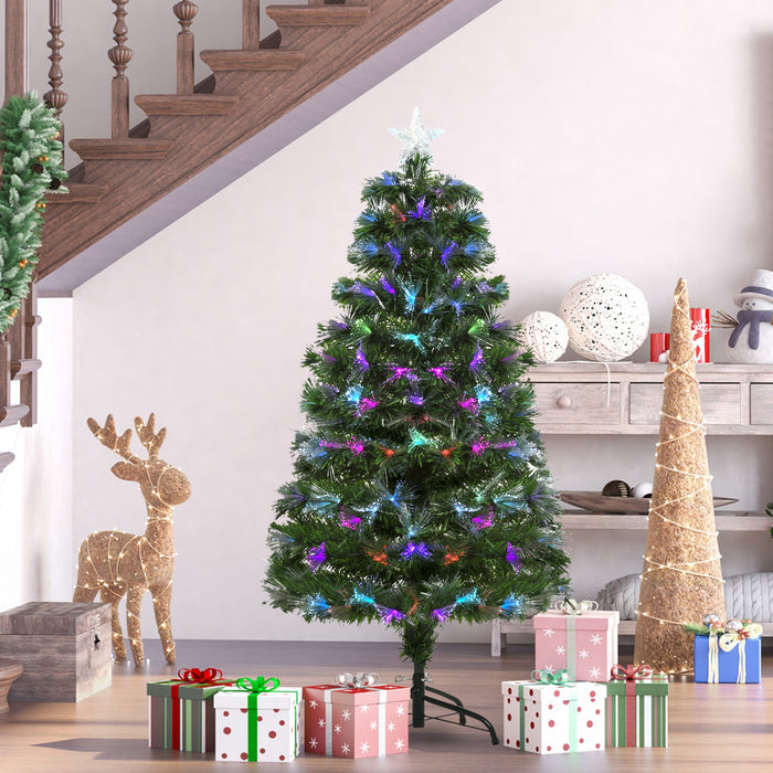 Homcom Arbre De Noel Artificiel En Fibre Optique Pre-illumine De 1.2 M Avec Etoile Superieure 130 Pointes De Branches Et Lumieres Led