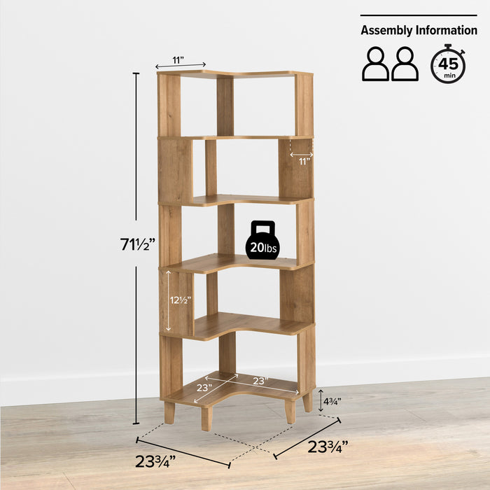 Bibliothèque en coin Nordik de Prepac - chêne naturel