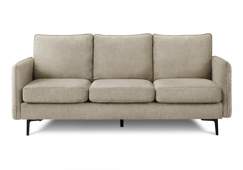 Sofa Rembourre, 76\"L, Tissu Beige, Pieds En Metal Noir, Contemporain, Moderne