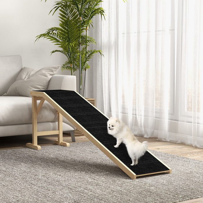 Pawhut Rampe Pour Chien, Rampe Pour Chien Avec Tapis Antiderapant Et Plate-forme Superieure, 74\" X 16\" X 25\", Naturel