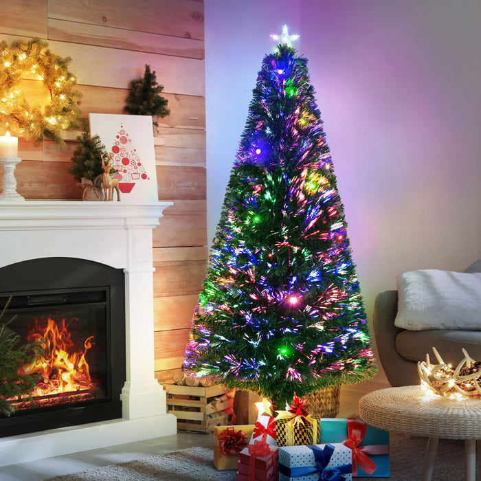 Homcom Arbre De Noel Artificiel A Fibre Optique Pre-eclaire De 6 Pieds Avec 230 Embouts Et 24 Lumieres Led