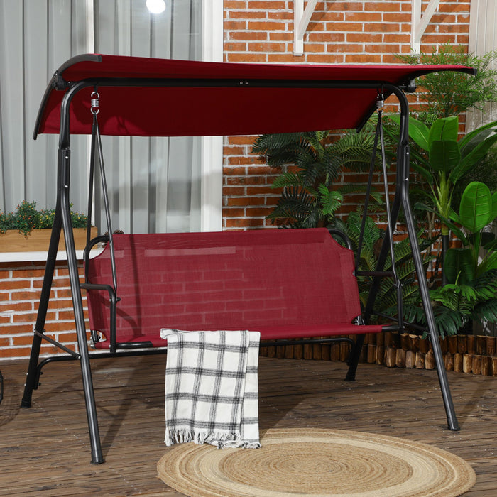 Outsunny Balancoire de Jardin 3 Places avec Toit Ajustable, Rouge Vin