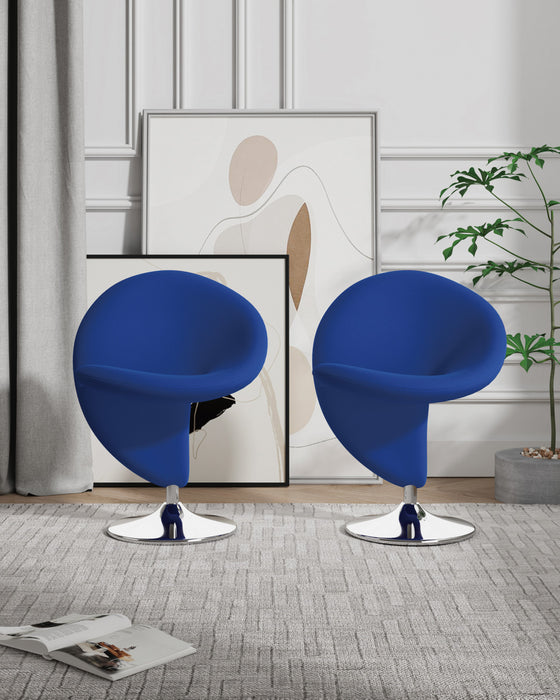 Fauteuil pivotant moderne en laine melangee Curl bleu - Lot de 2