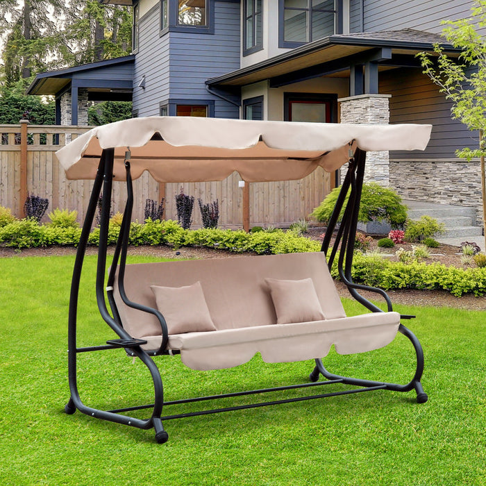 Outsunny Chaise Pivotante De Patio 3 Places Lit Rembourre Convertible