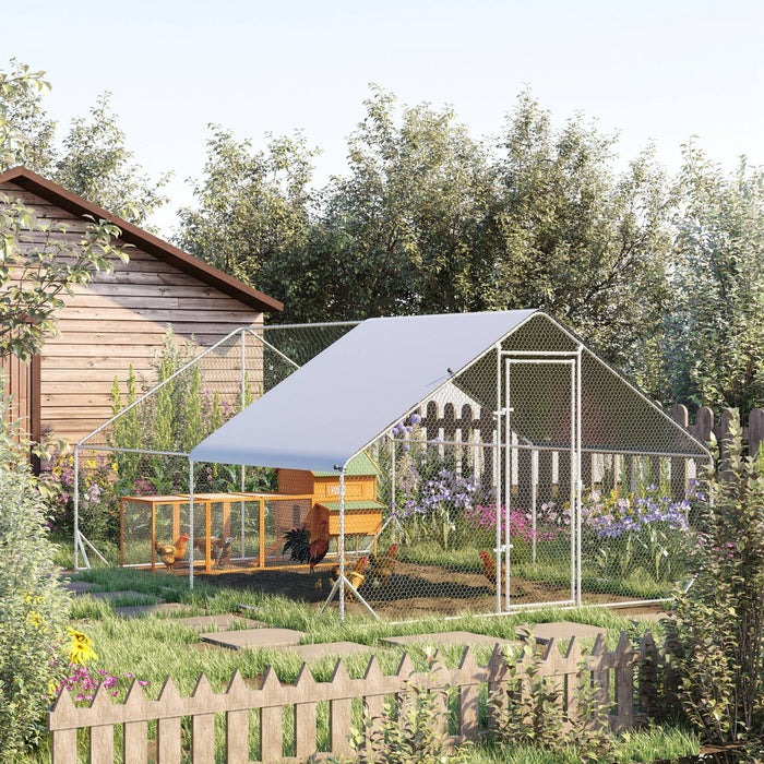 Pawhut Grand Poulailler En Metal Galvanise, Avec Couverture, Pour L'exterieur De La Cour 10' X 13' X 6.5'