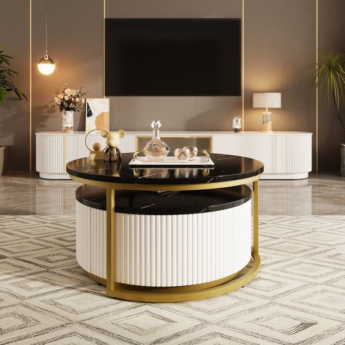 Table Basse Gigogne Moderne Sophia De 27,6\" Avec Tiroir De Rangement, Noire