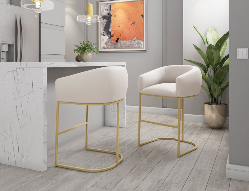 Tabouret de bar rembourre en metal style mid-century moderne Louvre, creme - Lot de 2