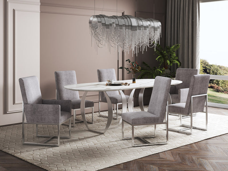 Ensemble moderne de salle a manger Element, 8 chaises, en acier