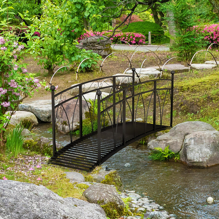 Outsunny 8' Pont De Jardin En Metal Avec Arche Et Ridelles, Pont D'etang
