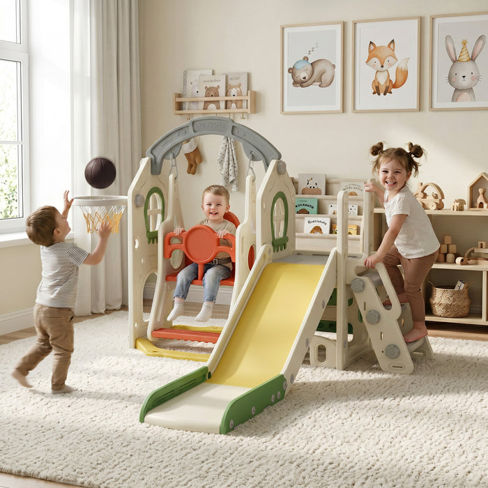 Qaba Toboggan et Balancoire 5-en-1 Evolutifs pour Bebe – Creme