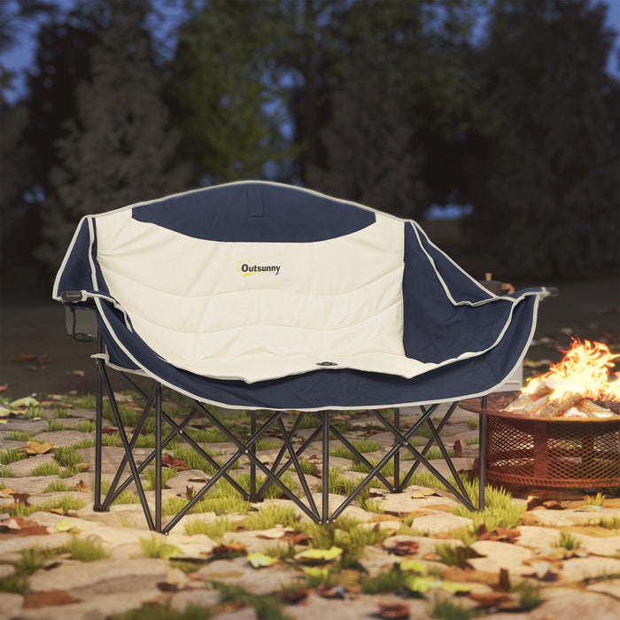 Chaise De Camping Double Outsunny, Chaise De Camping Rembourree Bleu Marine
