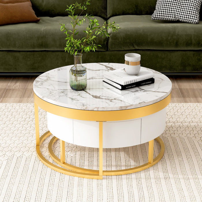 Table Basse Gigogne Moderne Herman De 31,5\" Avec Tiroirs De Rangement, Blanche